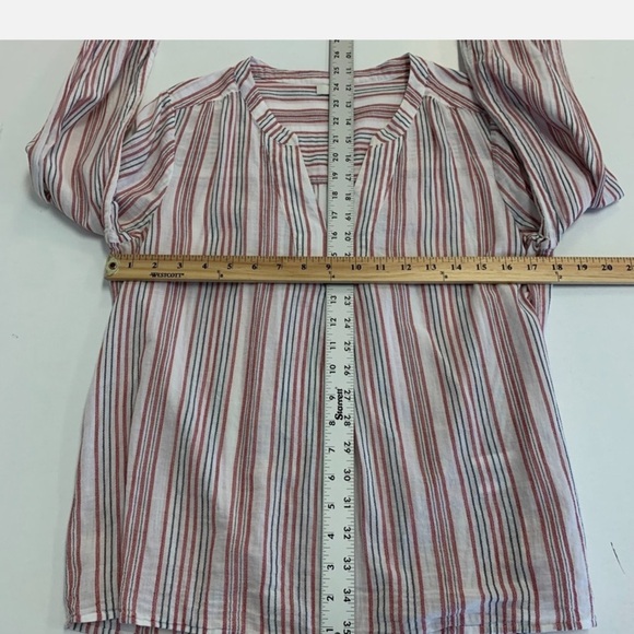 JOIE Red and White Striped Cotton V-Neck Blouse Size Small - Picture 6 of 7